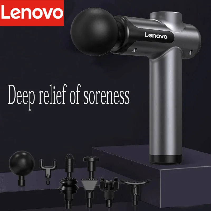 Lenovo PulseRecover Pistola de Massagem Muscular 8 Pontas – Ecrã LED e Alívio Profundo Pós-Treino