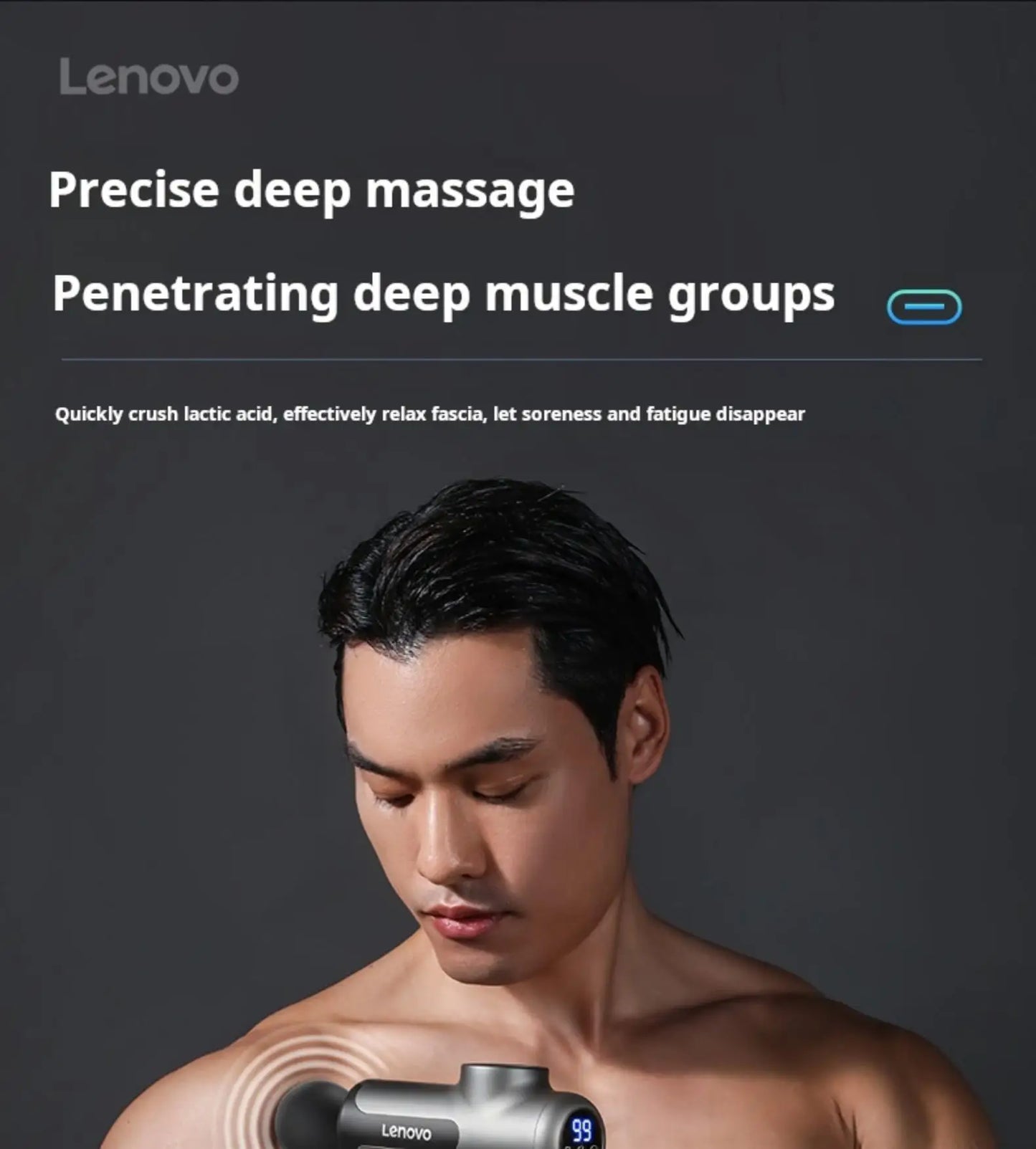 Lenovo PulseRecover Pistola de Massagem Muscular 8 Pontas – Ecrã LED e Alívio Profundo Pós-Treino