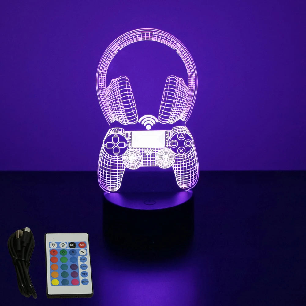 NextGlow Lâmpada Gamer 3D RGB – Iluminação LED para Setup Infantil ou Quarto Gaming
