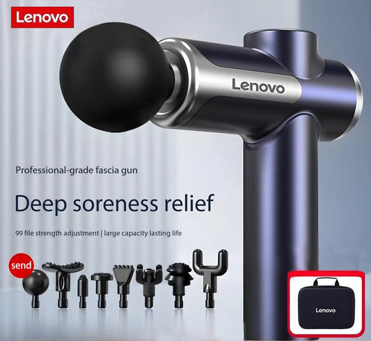 Lenovo PulseRecover Pistola de Massagem Muscular 8 Pontas – Ecrã LED e Alívio Profundo Pós-Treino