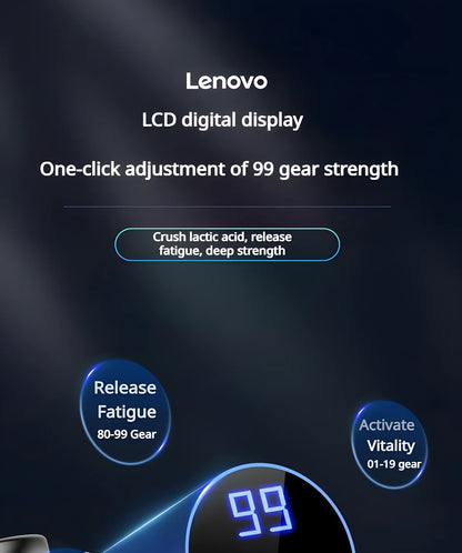 Lenovo PulseRecover Pistola de Massagem Muscular 8 Pontas – Ecrã LED e Alívio Profundo Pós-Treino